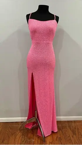 La Femme  29986 Pink Sequin Strappy Back Prom Dress Gown 4