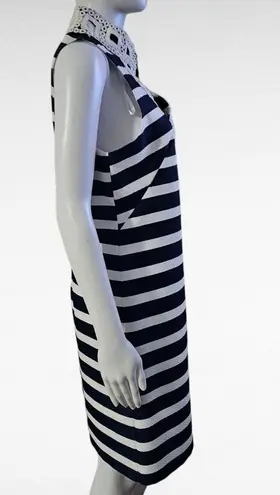 Jessica Howard Navy & White Stripe Crochet Trim Sleeveless Shift Dress Size 12