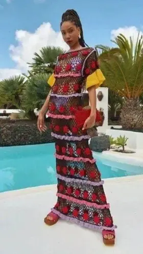 CeliaB Ambra Embroidered Midi Dress Black Womens XS