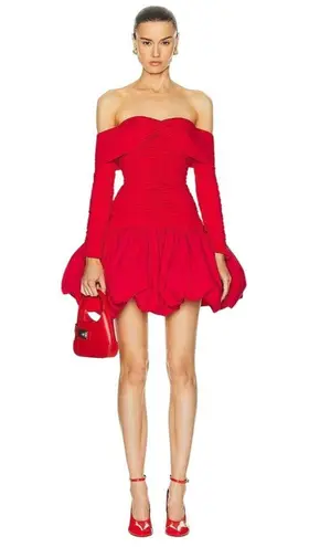 AKNVAS for FWRD Greta Stretch Puff Jersey Dress in Red 4 New Womens Mini