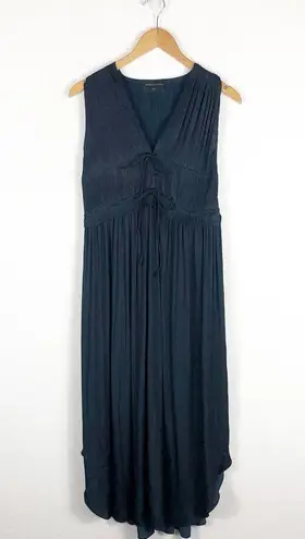 Modern Citizen Eleni Grecian Pleated Midi Dress Size Small Navy Blue Satin