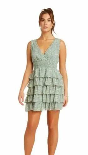 STORIA Floral Ruffle Tiered Dress Mint Green Woman's Size Small NWT!