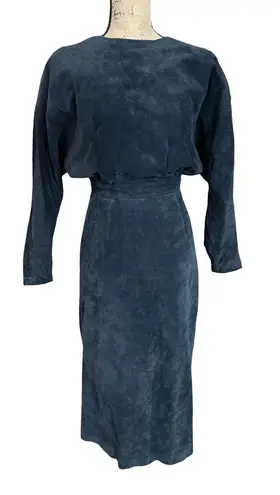 Vintage 80s Brass Plum Nordstrom Black 100% Leather Open Back Dress size Medium