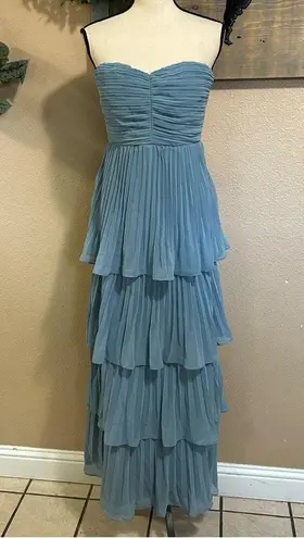 NWT Seriously Sensational Light Blue Strapless Tiered Maxi Dress Size L