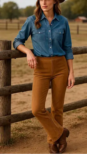 VS2 Tan Suede Bootcut Pants Women’s Size 4 Brown Western Ranch Style Vintage Y2K