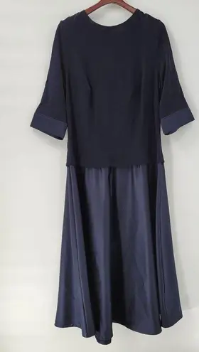 Tadashi Vintage Womens Evening Gown 18 Blue Satin Skirt Formal Maxi 3/4 Sleeve