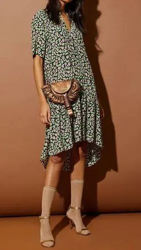 Tucker NYC Silk Drop Waist Laura Dress Animal Print Pockets Size Small Blue