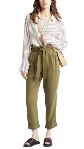 Treasure & Bond New Pants Womens Size 0 Paper Bag Waist Cuffed Olive Green