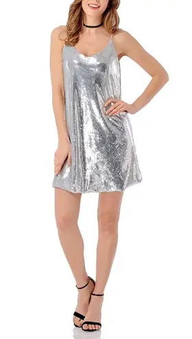 Silver Sequin Slip On Sweetheart Dress