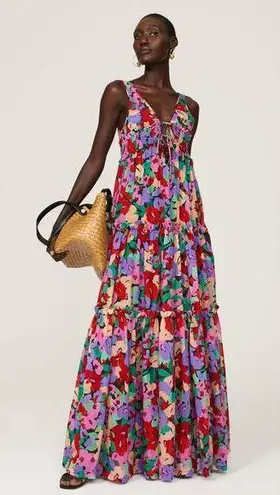 NICHOLAS Multicolored Floral Cotton Silk Blend Flowy Myla Maxi Dress Size US 0