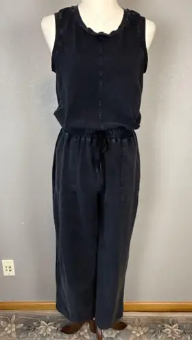 Evereve Naomi Wide Leg Sleeveless Jumpsuit Size S Wash Black Cotton Knit Pockets