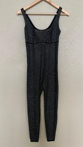 YITTY Black Catsuit Bedazzled Bodysuit Medium Full Length Onesie Rhinestone