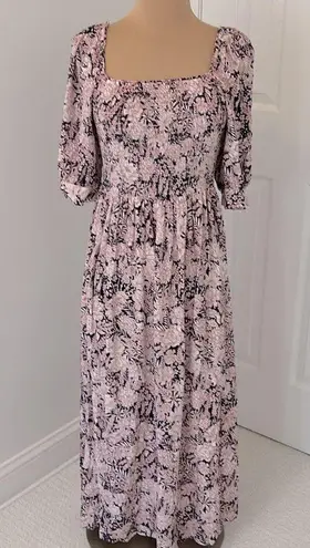 Something Navy Floral Smocked Maxi/Midi Dress Pink Navy