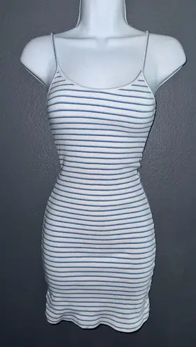 Brandy Melville Spring Bodycon Sundress Blue & White Striped Summer Dress Small