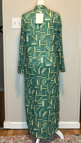 Tuckernuck  Lydell Button Down Maxi Shirt Dress Green Line Print NWT Size Small