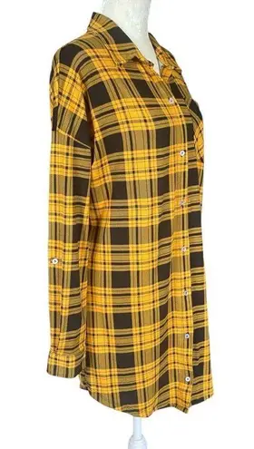 Haley & June women's XL yellow & black long sleeve collared flannel shirt dress