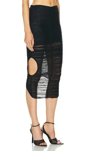 Mugler Mesh Bodycon Skirt in Black 34 New Cutout Midi Draped womens Size undefined