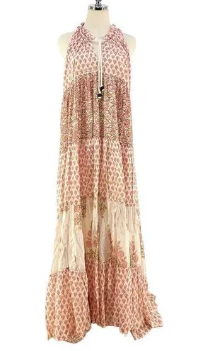 Anthropologie Ro’s Garden Women's Sofia Maxi Dress  Large Sundress Coral Floral