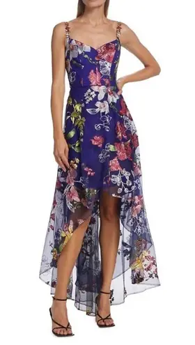 Marchesa Notte Asymmetric Floral Embroidered Gown Dress Hi