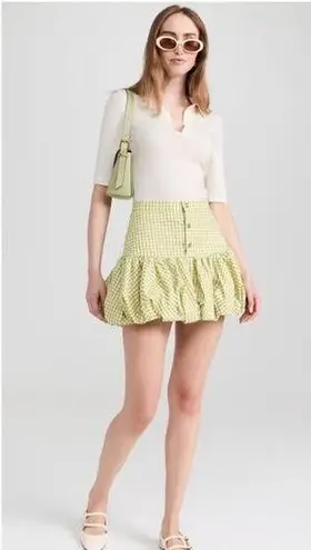 NWT CAROLINE CONSTAS Green White Gingham Checkered Reina Bubble Mini Skirt S