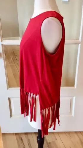 Red Top Coverup Tank Fits S M L Shirt Fringe Size L