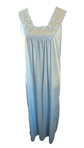 BEAUTIFUL NYLON LACE BABY BLUE VINTAGE NIGHTGOWN WITH DUSTER HOUSE COAT 2pc Size M
