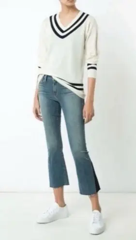 frame denim  Le Crop Mini Boot Flare Raw Hem Two Tone Jean size 29 - Image 3