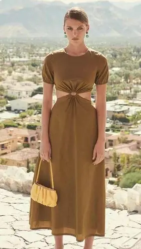 STAUD Women's Calypso With Cut Out Short Puff Sleeve Waist Cutouts Dress Size XL