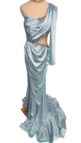 Portia and Scarlett Illusion Cutout One Sleeve Gown PS23502 ice blue size 10