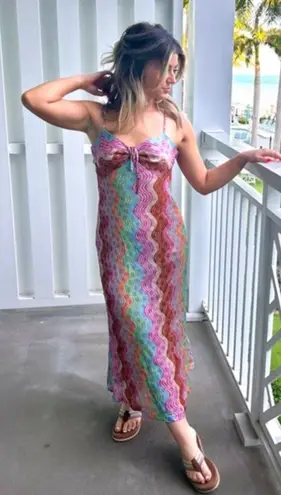 Anna Sui Swirly Rainbow Knit Dress