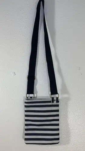 Dakine Striped Jive Crossbody Dark Wash Denim Navy Blue White Purse Green Logo