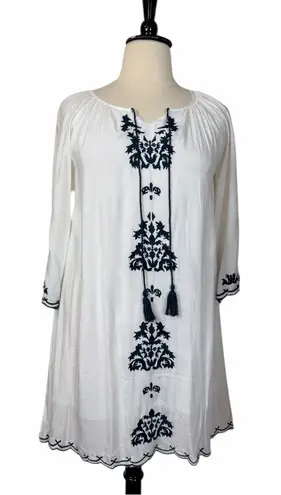 Chic Connection Embroidered New Tunic Dress White Navy Tassel Women’s Size XL