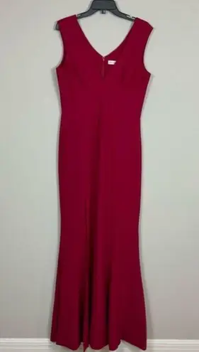 Dress the Population  Red Dress Sleeveless Sandra Crepe Trumpet Gown Sz Lg New