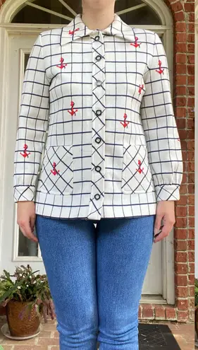 Vintage 60s Nautical Embroidered Sweater Jacket White Size M