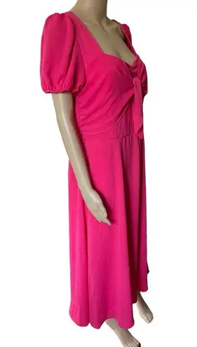 Maia Pink Preppy Barbie Cottagecore Puffer Sleeve Fit and Flare Midi Dress Size 14
