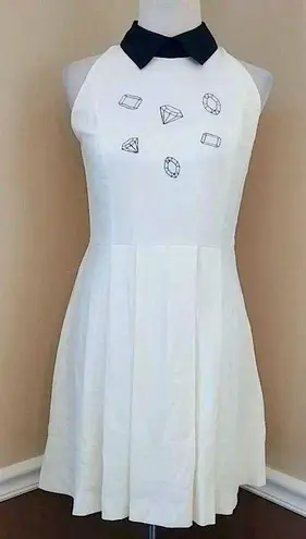 Baby Polly Ivory Black Collar Embroidered Gems Rockabilly ModCloth Dress M
