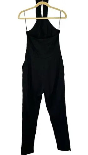 Black Halter V Neck Open Back Jumpsuit