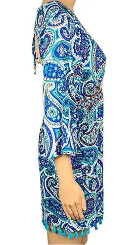 Trina Turk  “Provence” blue/teal/white paisley dress/Swim cover-up. Small. EUC