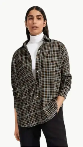 Everlane  The Lightweight Flannel Oversized Plaid Button Shirt | Sz 6 | Black/Tan - Image 2