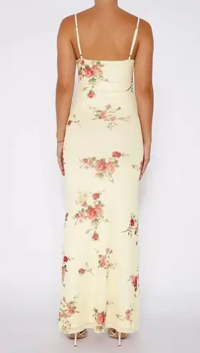 Women's Yellow Floral Sleeveless Cami Camisole Maxi Bodycon Slip Tank Dress Sz S