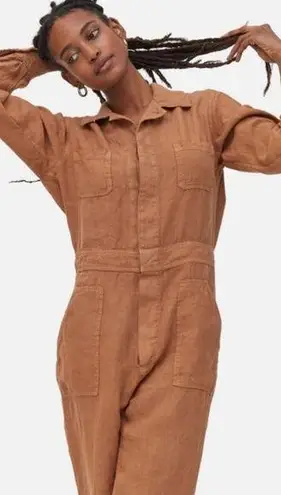 Mate the Label Long Sleeve Linen Buttondown Jumpsuit Sedona Brown Large