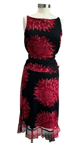 Vintage 90s Party Stretchy Mesh Floral Red Black Grunge 2 Piece Skirt Set Sz L Size L
