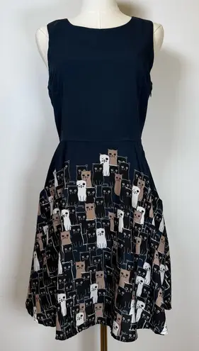 L.A.Soul Sleeveless Fit & Flare Dress Multicolor Cat Pattern Women’s Size Small Blue