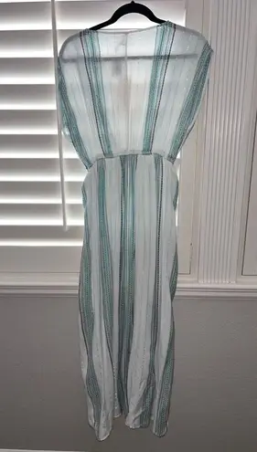 Elan  Green Metallic Stripe Caftan Coverup Size XS