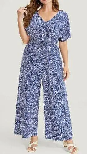 Bloomchic Size 12 •  Large •  •Ditsy Floral Batwing Pocket Shirred Knot Jumpsuit