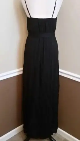 Doe & Rae Black Crinkled Gauzy Embroidered Belted Boho Modcloth Maxi Dress by