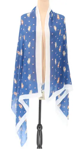 NWT Bass Corgi Dog Scarf Wrap Shawl Womens Blue White Hearts Novelty Flaw 68x34