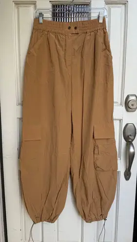 PILCRO Cargo Parachute Pants Drawstring Waist Elastic Ankle Women's Size Small Brown