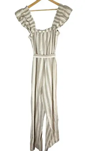 VERO MODA Belted Linen Blend Stripe Jumpsuit Size XL