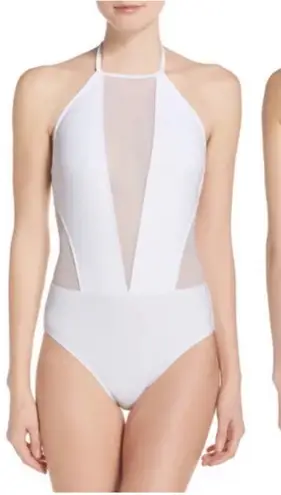 NWT Ted Baker Mesh Panel Halter Top One Piece Swimsuit in White, US 8 White
